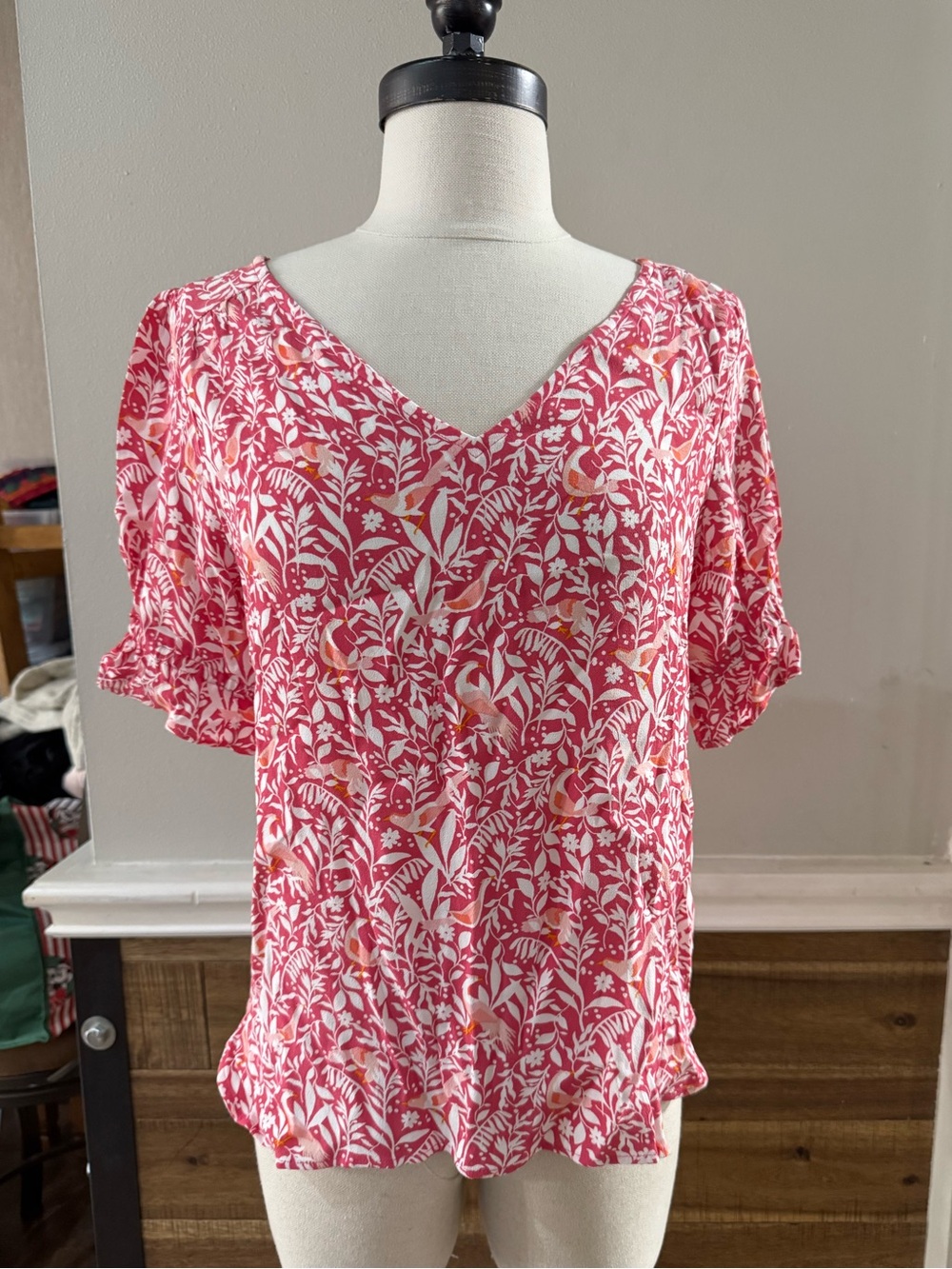 LOFT Red and White Patterned Blouse